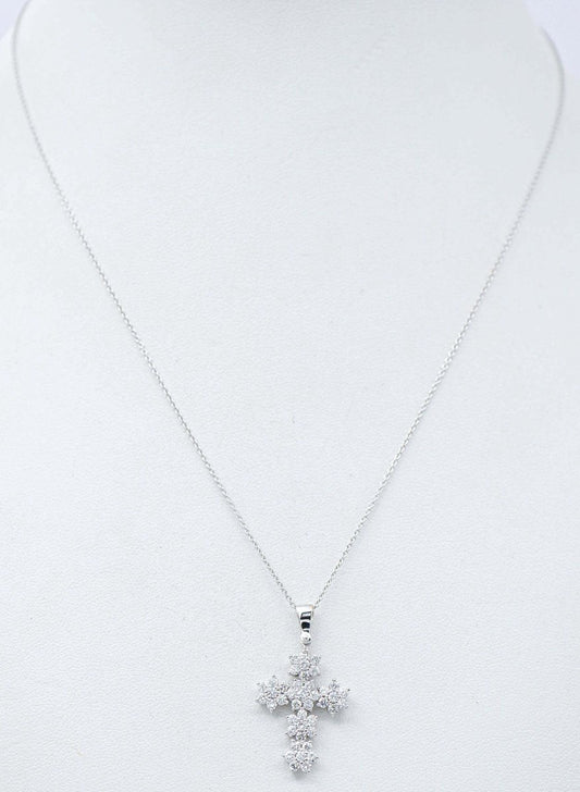 Diamonds, 18 Karat White Gold Cross Pendant Necklace