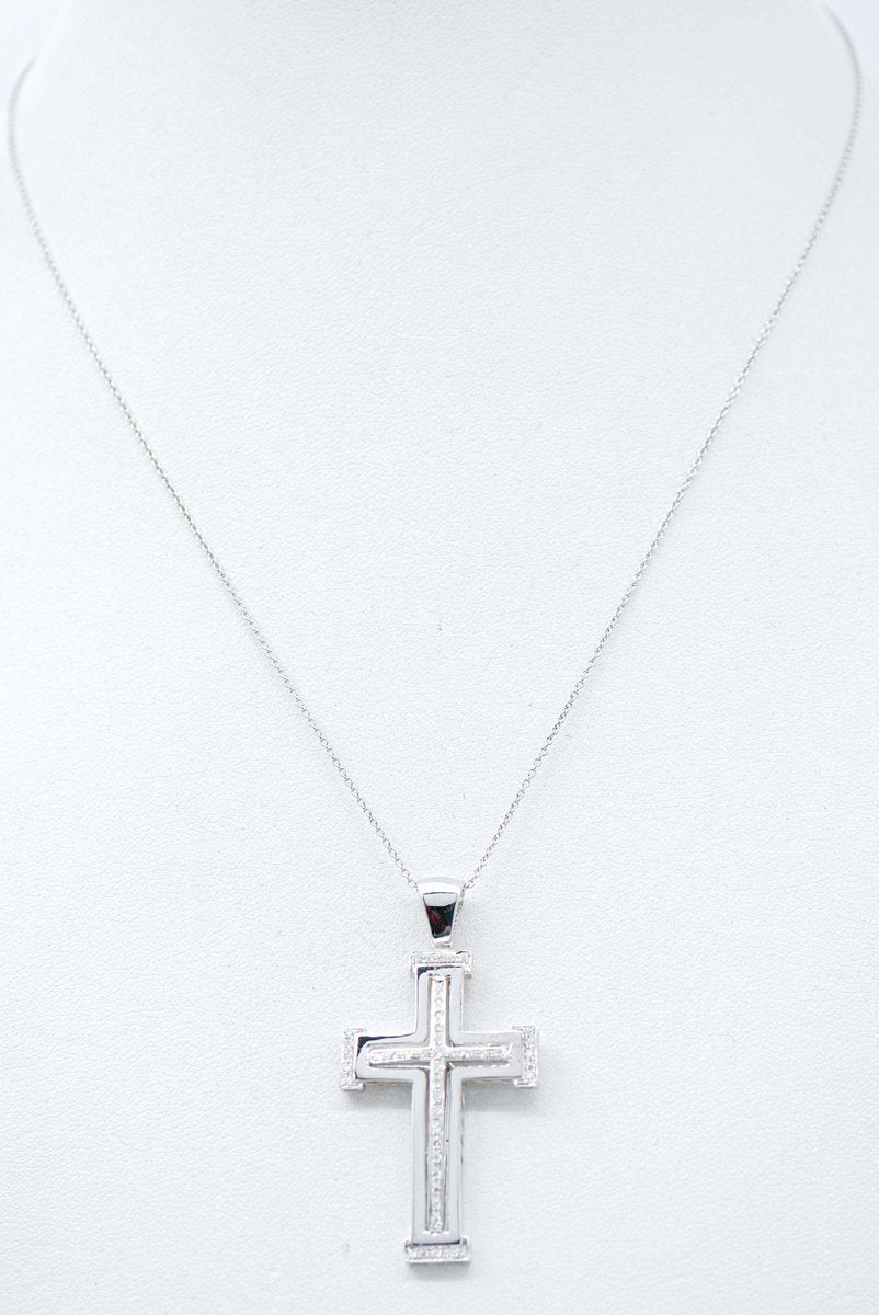 Diamonds, 18 Karat White Gold Cross Pendant Necklace