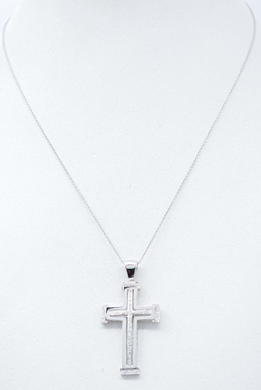 Diamonds, 18 Karat White Gold Cross Pendant Necklace