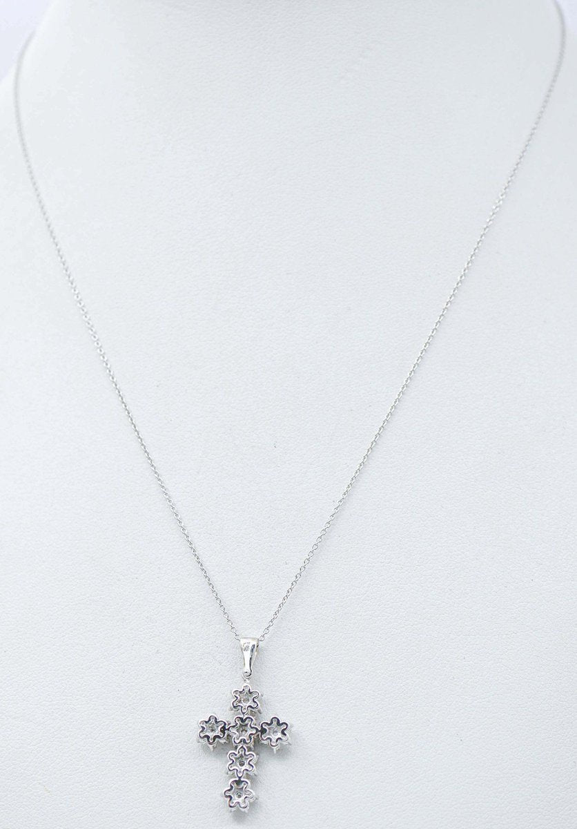 Diamonds, 18 Karat White Gold Cross Pendant Necklace