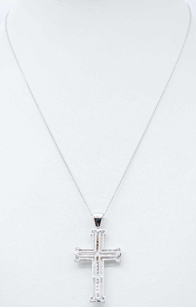 Diamonds, 18 Karat White Gold Cross Pendant Necklace