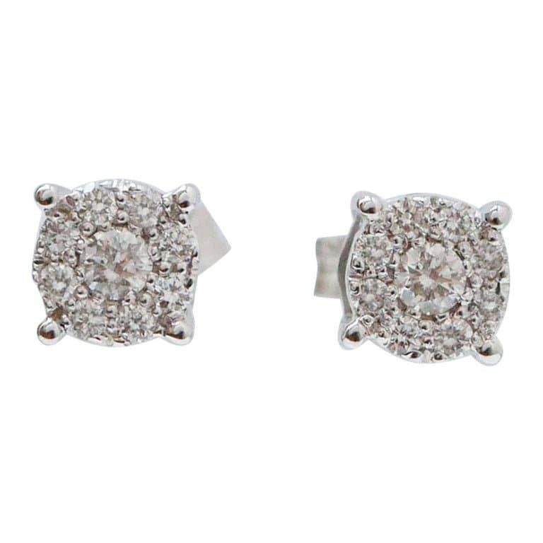 Diamonds, 18 Karat White Gold Earrings, Set of 2