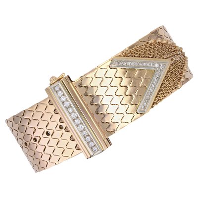 Diamonds 18 Karat Yellow Gold Belt Bracelet, 1950s-OLU-2042363