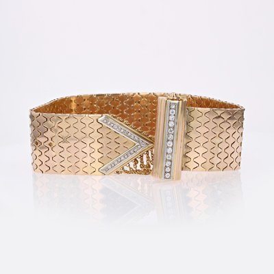 Diamonds 18 Karat Yellow Gold Belt Bracelet, 1950s-OLU-2042363