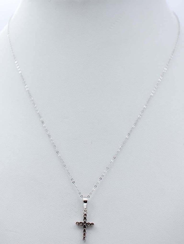 Diamonds, 9 Karat White Gold Cross Pendant Necklace