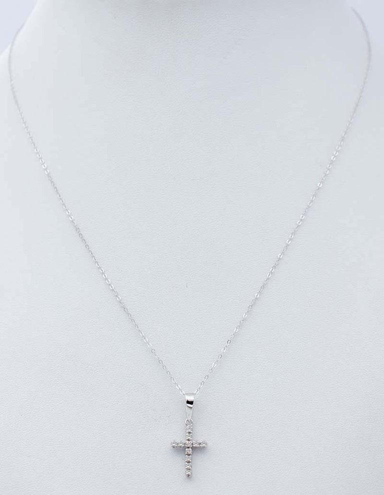 Diamonds, 9 Karat White Gold Cross Pendant Necklace