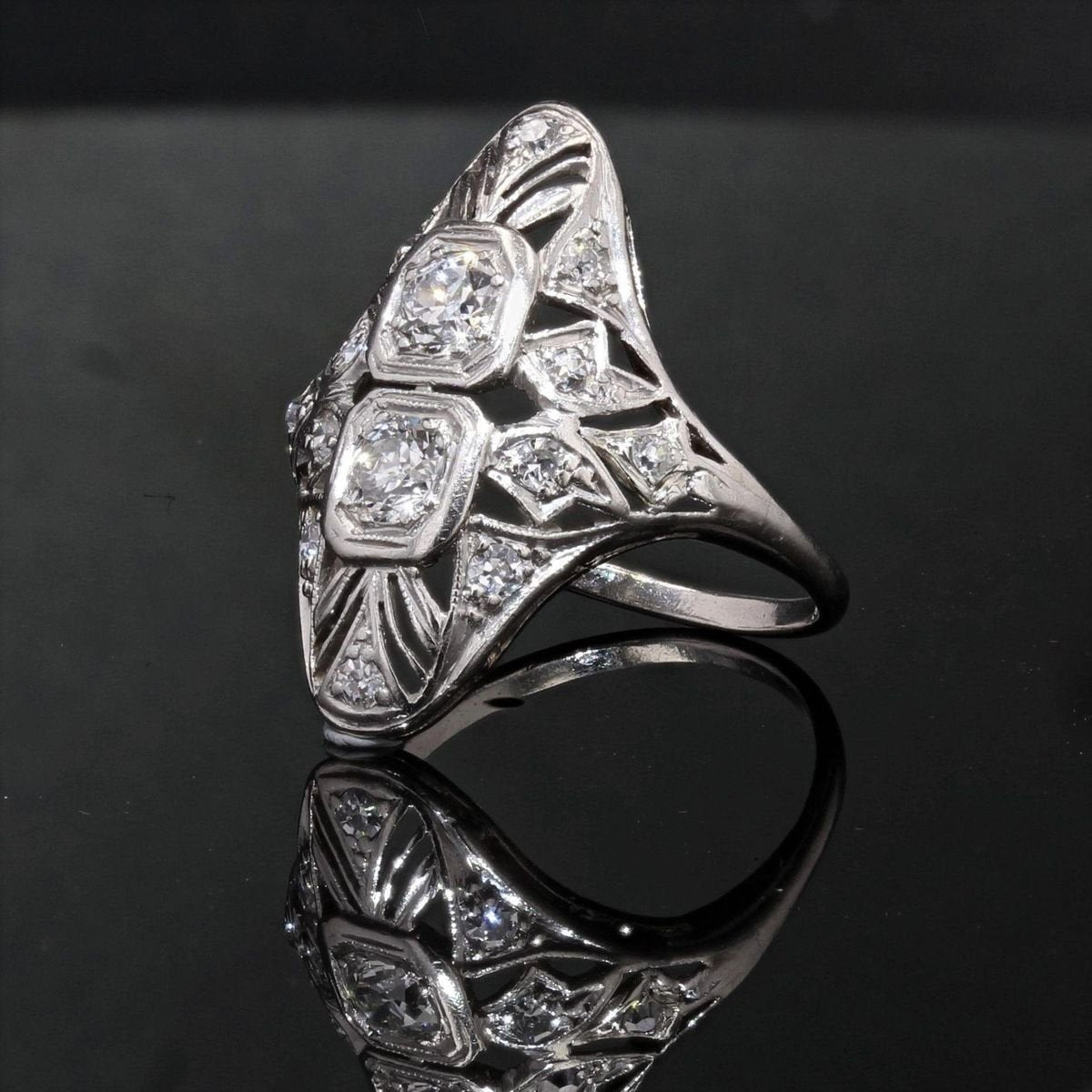 Diamonds and Openwork Platinum Ring, 1930s