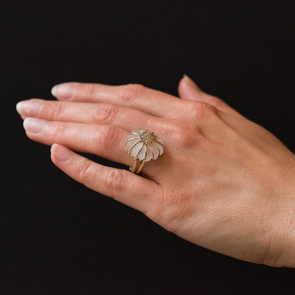 Diamonds Rock Crystal Yellow Gold Ring, 1960s