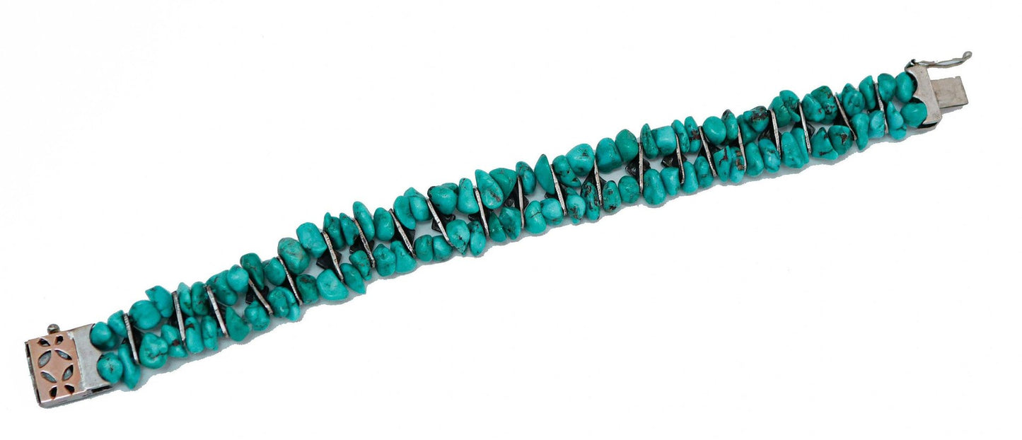 Diamonds, Turquoise, Rose Gold and Silver Bracelet