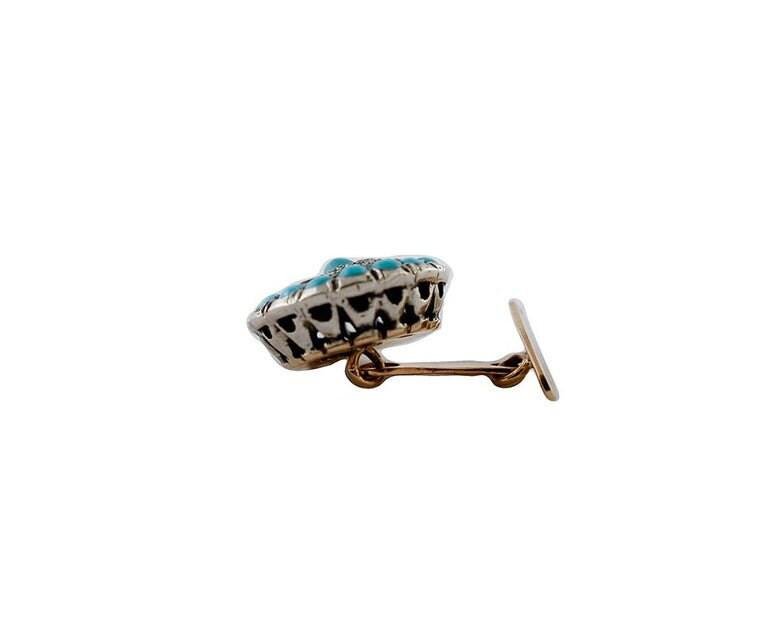 Diamonds, Turquoise, Rose Gold and Silver Cufflinks, Set of 2