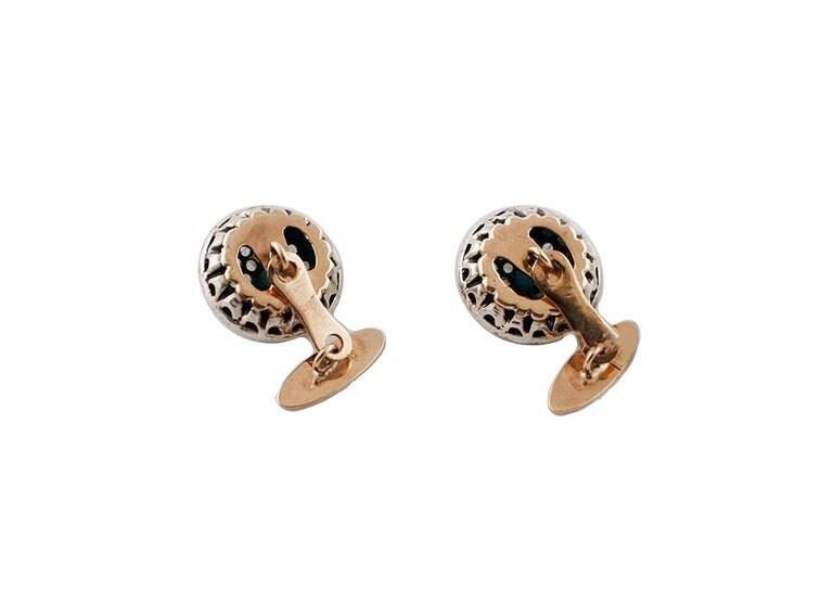 Diamonds, Turquoise, Rose Gold and Silver Cufflinks, Set of 2