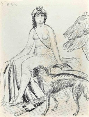 Diana Goddess, Original Drawing, Early 20th-Century-ZCI-1250839