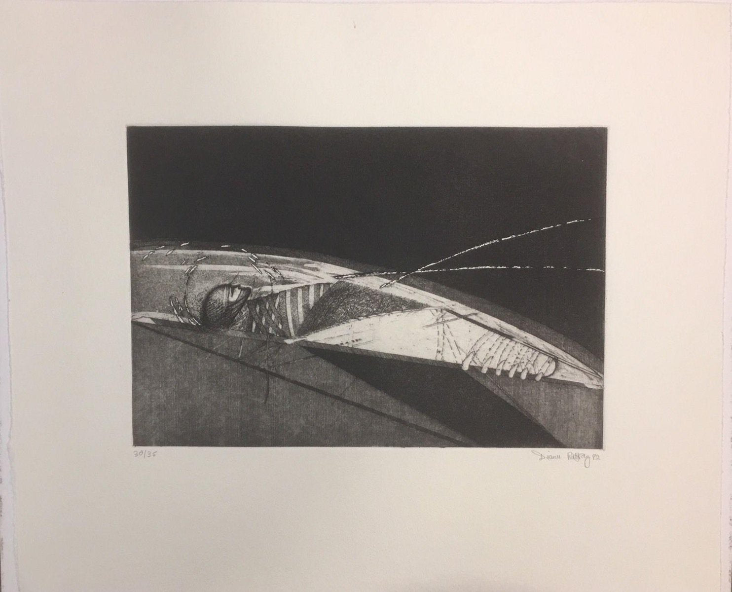 Diana Rattray, Woman and an Insect, 1982, Etching