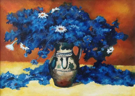 DIana Torje, Blue Flowers, 2018, Oil on Canvas