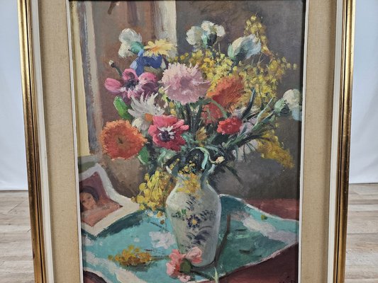 Died Nature in Pots, Early 1900s, 1920s, Oil & Masonite, Framed-ZUW-1786536