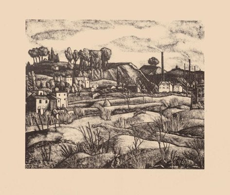 Diego Pettinelli - Landscape - Original Lithograph on Paper - 1936-ZCI-826991