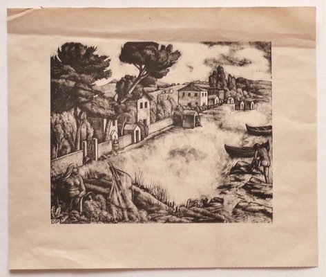 Diego Pettinelli - Landscape - Original Lithograph on Paper - Mid-20th Century-ZCI-834639