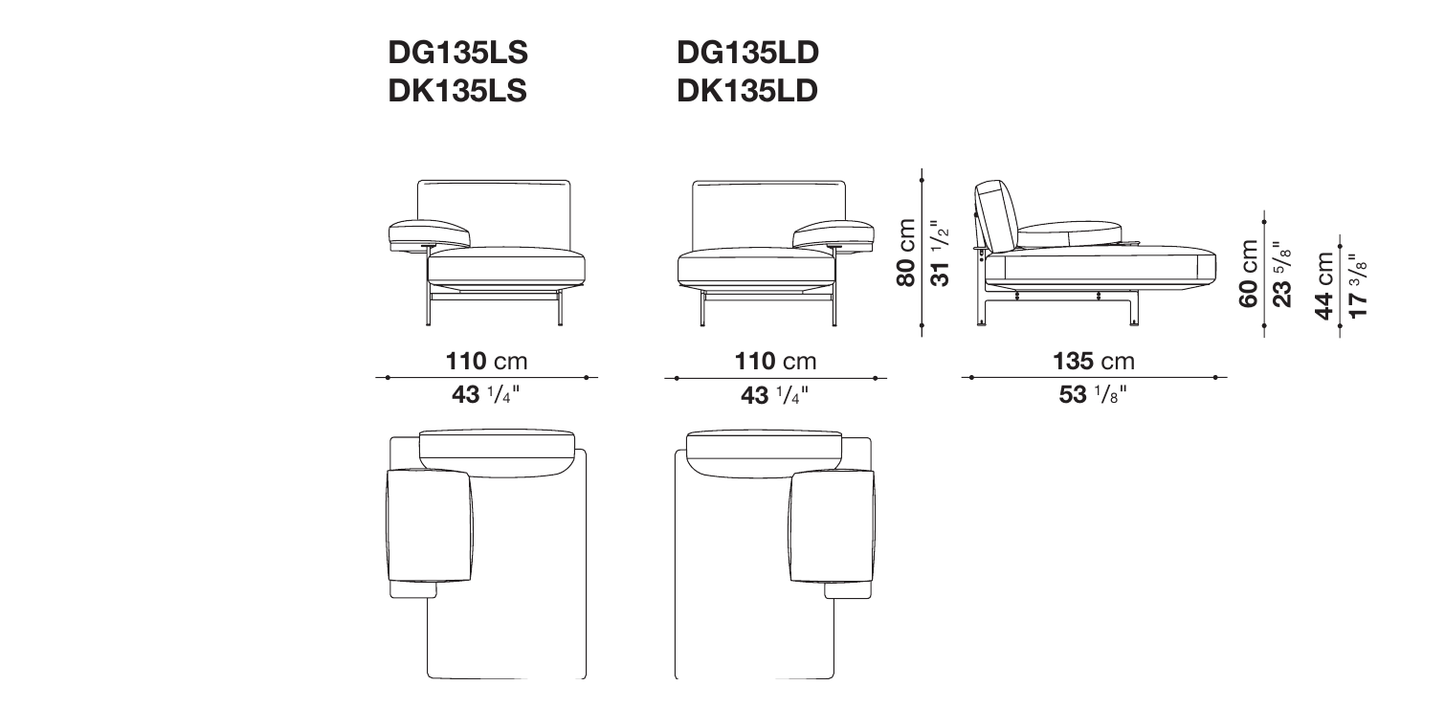 Diesis Chaise Longue (135cm) Dimensions