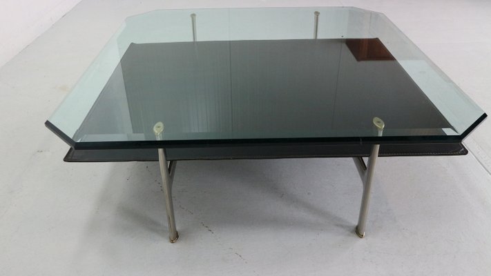 Diesis Two-Tier Glass and Leather Coffee Table attributed to Antonio Citterio for B&b Italia / C&b Italia, 1970-DT-2026161