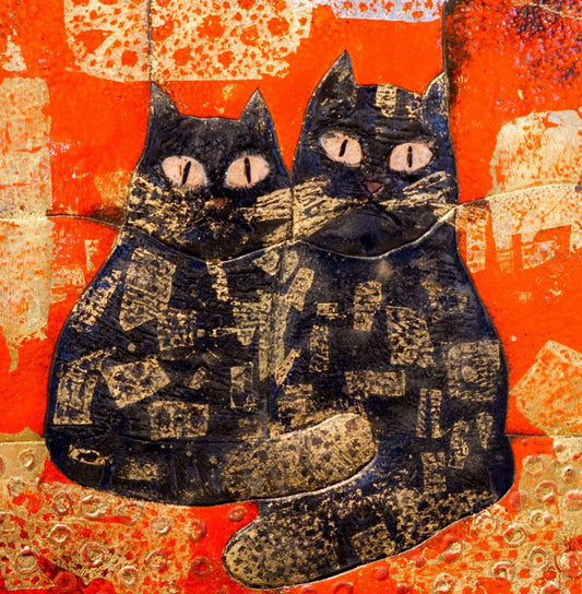 Dina Dubina, Cats Love, Enamel & Copper, 2017, Framed