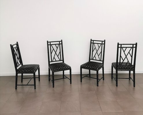 Dining Chairs in Black Enameled Wood and Smooth Velvet, Italy, 1980s, Set of 4-ZST-1417229