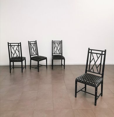 Dining Chairs in Black Enameled Wood and Smooth Velvet, Italy, 1980s, Set of 4-ZST-1417229