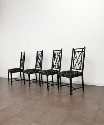 Dining Chairs in Black Enameled Wood and Smooth Velvet, Italy, 1980s, Set of 4-ZST-1417229