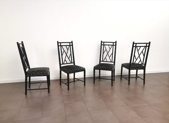 Dining Chairs in Black Enameled Wood and Smooth Velvet, Italy, 1980s, Set of 4-ZST-1417229