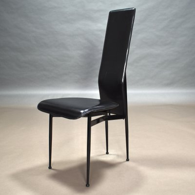 Dining Chairs in Black Leather by Giancarlo Vegni & Gualtierotti for Fasem, Italy, 1980s, Set of 6-TE-780144