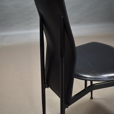 Dining Chairs in Black Leather by Giancarlo Vegni & Gualtierotti for Fasem, Italy, 1980s, Set of 6-TE-780144