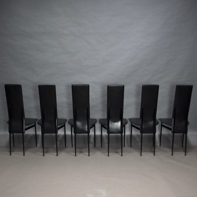 Dining Chairs in Black Leather by Giancarlo Vegni & Gualtierotti for Fasem, Italy, 1980s, Set of 6-TE-780144