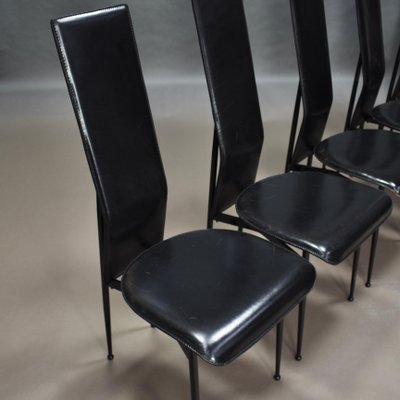 Dining Chairs in Black Leather by Giancarlo Vegni & Gualtierotti for Fasem, Italy, 1980s, Set of 6-TE-780144