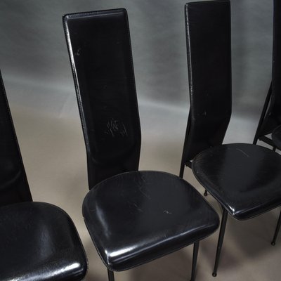 Dining Chairs in Black Leather by Giancarlo Vegni & Gualtierotti for Fasem, Italy, 1980s, Set of 6-TE-780144