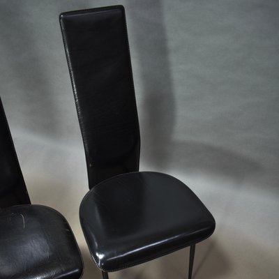 Dining Chairs in Black Leather by Giancarlo Vegni & Gualtierotti for Fasem, Italy, 1980s, Set of 6-TE-780144