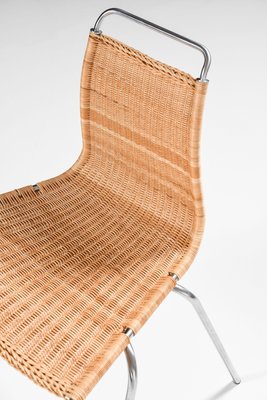 Dining Chairs in Chromed Steel and Woven Cane attributed to Poul Kjærholm, 1950s, Set of 8-SC-2022131