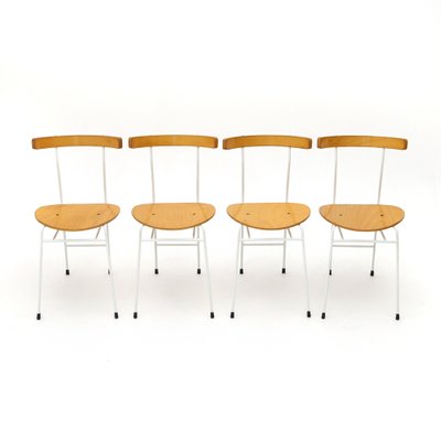 Dining Chairs in Metal and Curved Plywood, 1980s, Set of 4-EZ-1444648