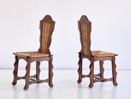 Dining Chairs in Oak and Rush Attributed to Victor Courtray, 1950s, Set of 6-FMT-960731