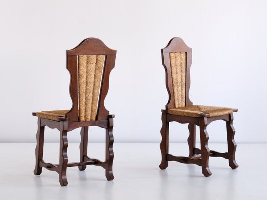 Dining Chairs in Oak and Rush Attributed to Victor Courtray, 1950s, Set of 6-FMT-960731