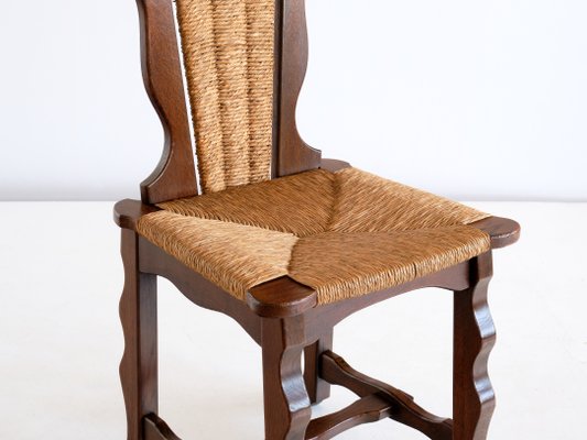 Dining Chairs in Oak and Rush Attributed to Victor Courtray, 1950s, Set of 6-FMT-960731