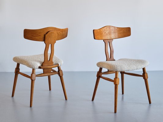 Dining Chairs in Oak & Bouclé by Henning Kjærnulf, Denmark, 1950s, Set of 8-FMT-1798172