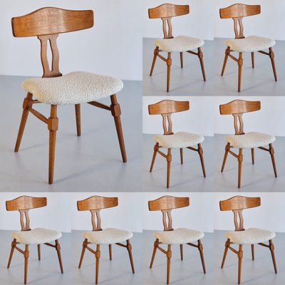 Dining Chairs in Oak & Bouclé by Henning Kjærnulf, Denmark, 1950s, Set of 8-FMT-1798172