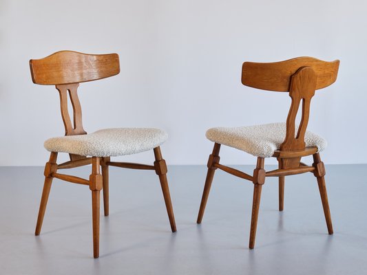 Dining Chairs in Oak & Bouclé by Henning Kjærnulf, Denmark, 1950s, Set of 8-FMT-1798172