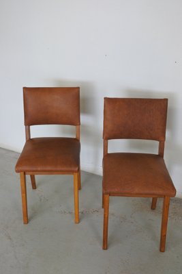 Dining Chairs in Oak Wood and Leather attributed to Jens Risom for Knoll International, 1950s, Set of 4-IM-1292971