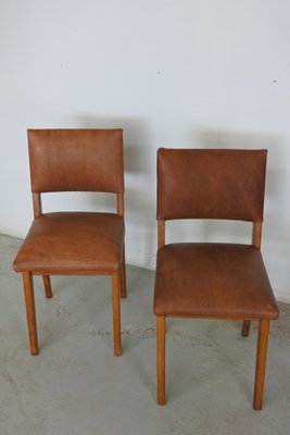 Dining Chairs in Oak Wood and Leather attributed to Jens Risom for Knoll International, 1950s, Set of 4-IM-1292971