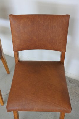 Dining Chairs in Oak Wood and Leather attributed to Jens Risom for Knoll International, 1950s, Set of 4-IM-1292971