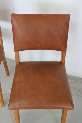 Dining Chairs in Oak Wood and Leather attributed to Jens Risom for Knoll International, 1950s, Set of 4-IM-1292971