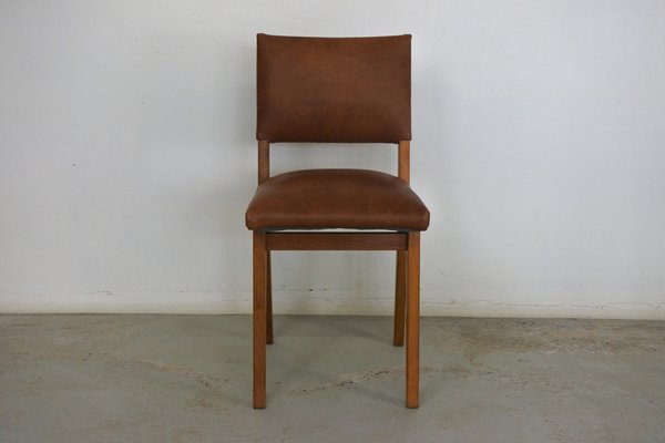 Dining Chairs in Oak Wood and Leather attributed to Jens Risom for Knoll International, 1950s, Set of 4-IM-1292971