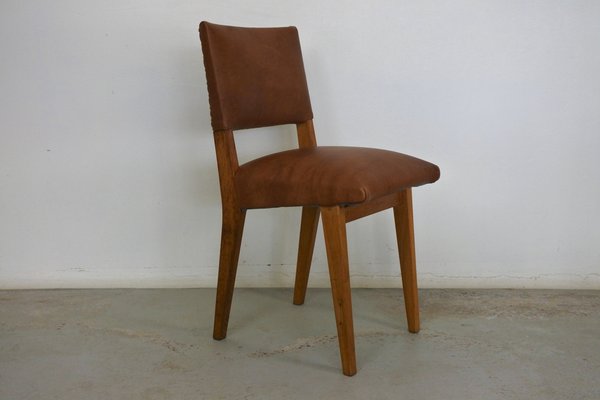 Dining Chairs in Oak Wood and Leather attributed to Jens Risom for Knoll International, 1950s, Set of 4-IM-1292971