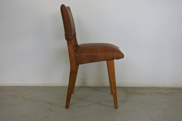 Dining Chairs in Oak Wood and Leather attributed to Jens Risom for Knoll International, 1950s, Set of 4-IM-1292971