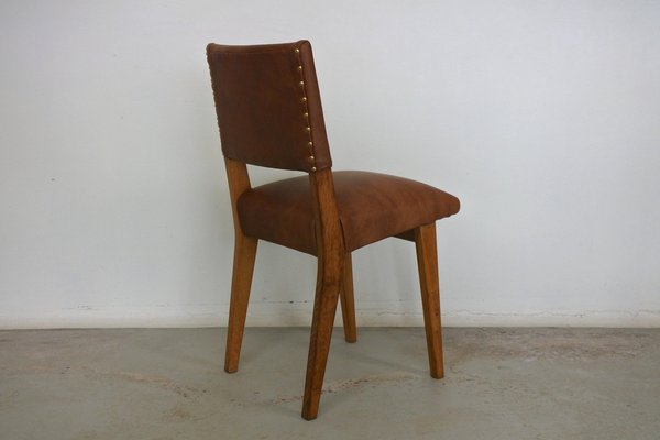 Dining Chairs in Oak Wood and Leather attributed to Jens Risom for Knoll International, 1950s, Set of 4-IM-1292971